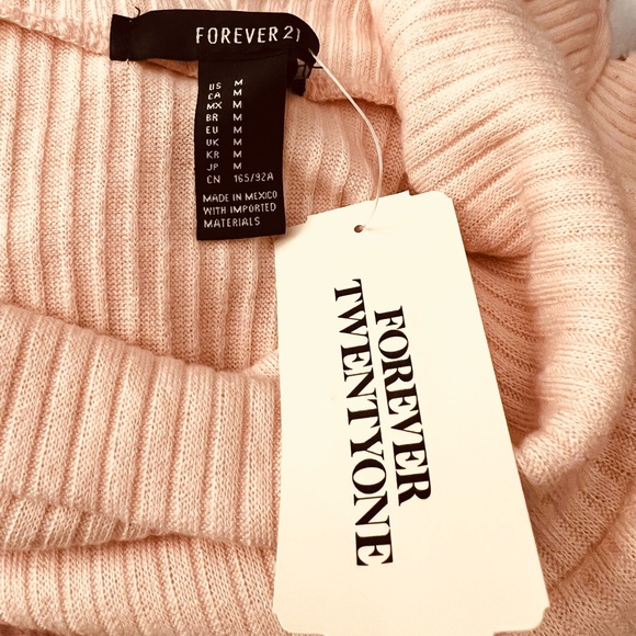 Forever 21 Size Medium Pink Long Sleeve Rib-Knit Curved Hem Top - NWT - Picture 2 of 4